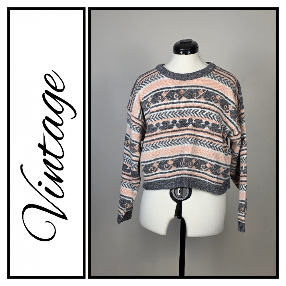 Vintage 19th Avenue Knit Sweater – Grey & Peach Pullover (Made in canada)